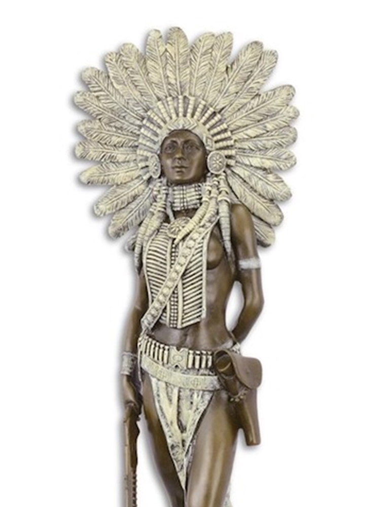 Bronzefigur Bronzeskulptur Native American Frau Indianerin H 46 cm Skulptur Bronze Figur