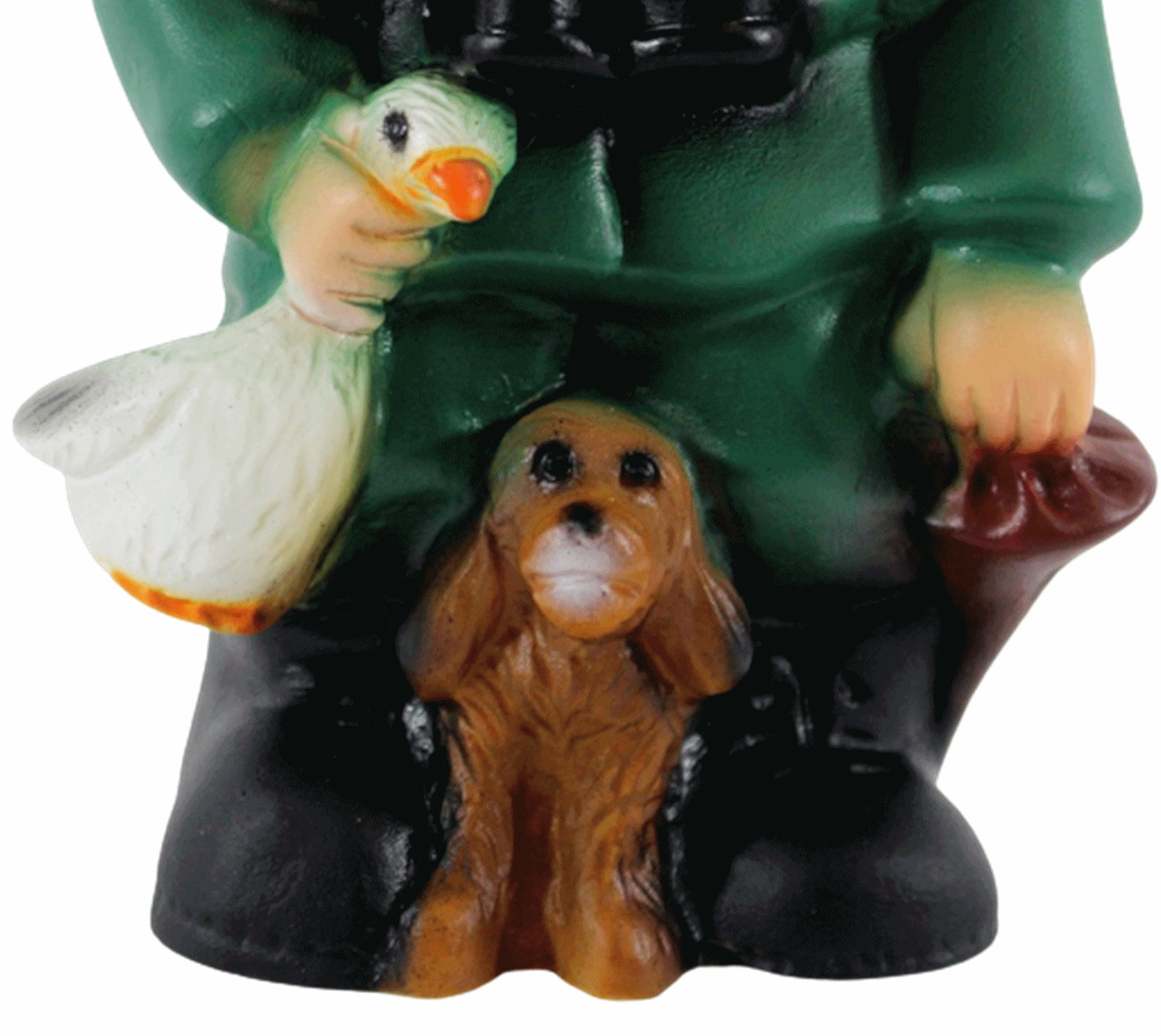 Gartenzwerg Deko Garten Figur Zwerg Förster mit Hund und Gans stehend aus Kunststoff H 21 cm