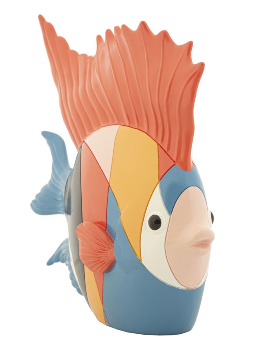 Dekofigur Fischfigur abstrakter schwimmender bunter Fisch Skulptur mit kubistischem Motiv H 25 cm