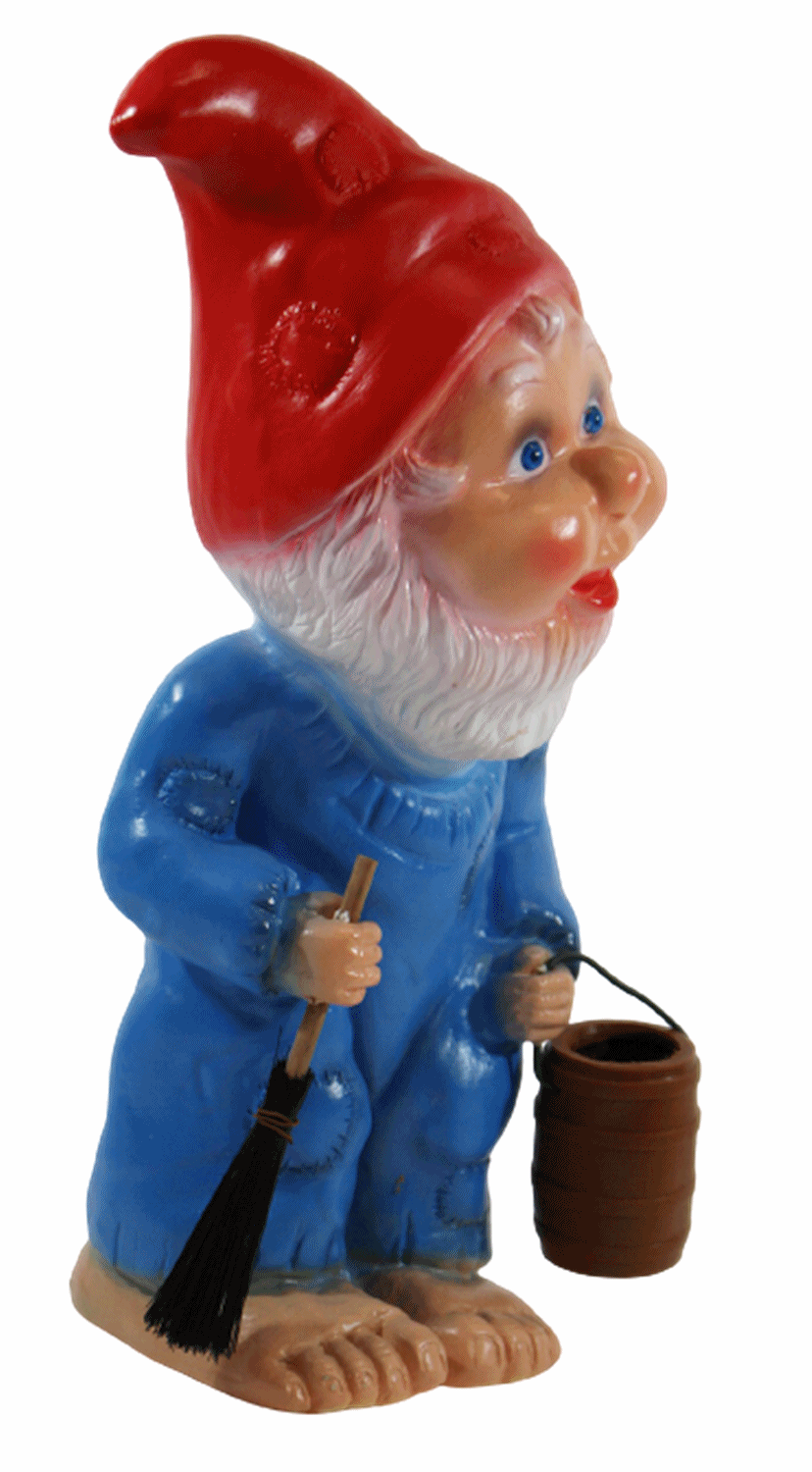 Gartenzwerg Deko Garten Figur Zwerg Straßenfeger stehend mit Feger in Händen aus Kunststoff H 31 cm