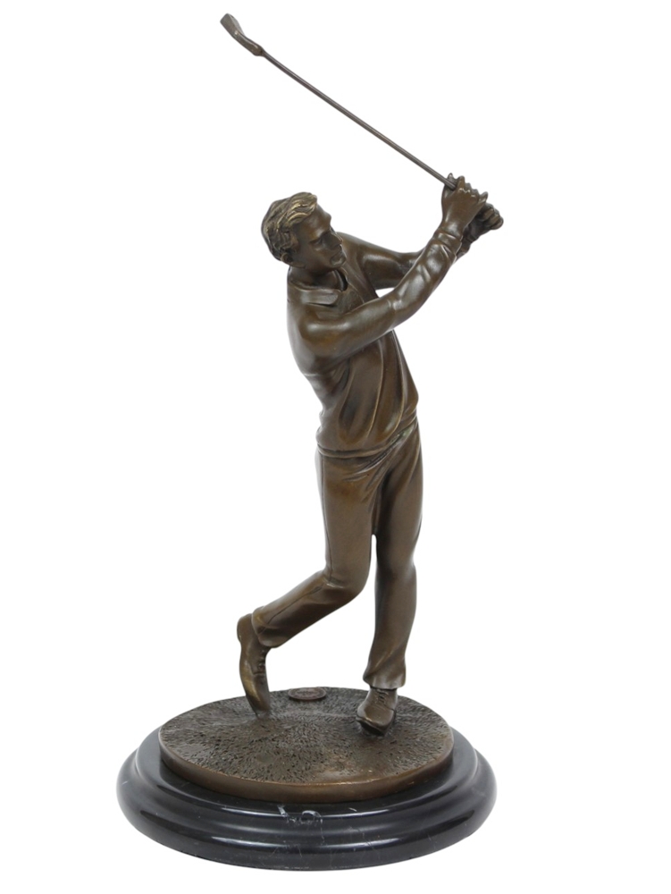 Bronzefigur Golfer kunstvolle Bronzeskulptur Golfspieler H 32,5 cm stilvolle Golf-Dekoration