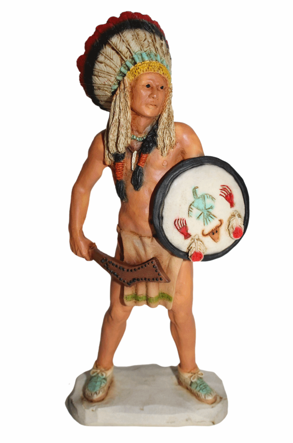 Indianerfigur Indianer Rain in the Face Kriegshäuptling Skulptur 18cm stehend mit Schild in der Hand