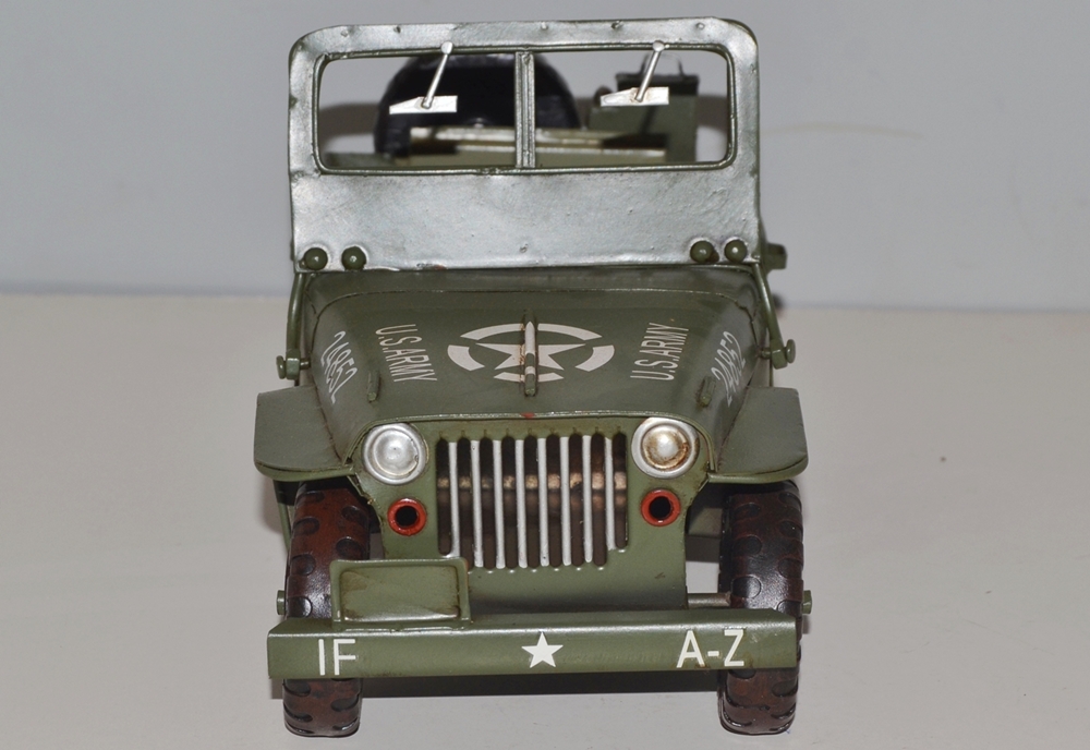 Blechauto Nostalgie Modellauto Oldtimer Automarke Jeep Willys Modell US-Army aus Blech L 27 cm