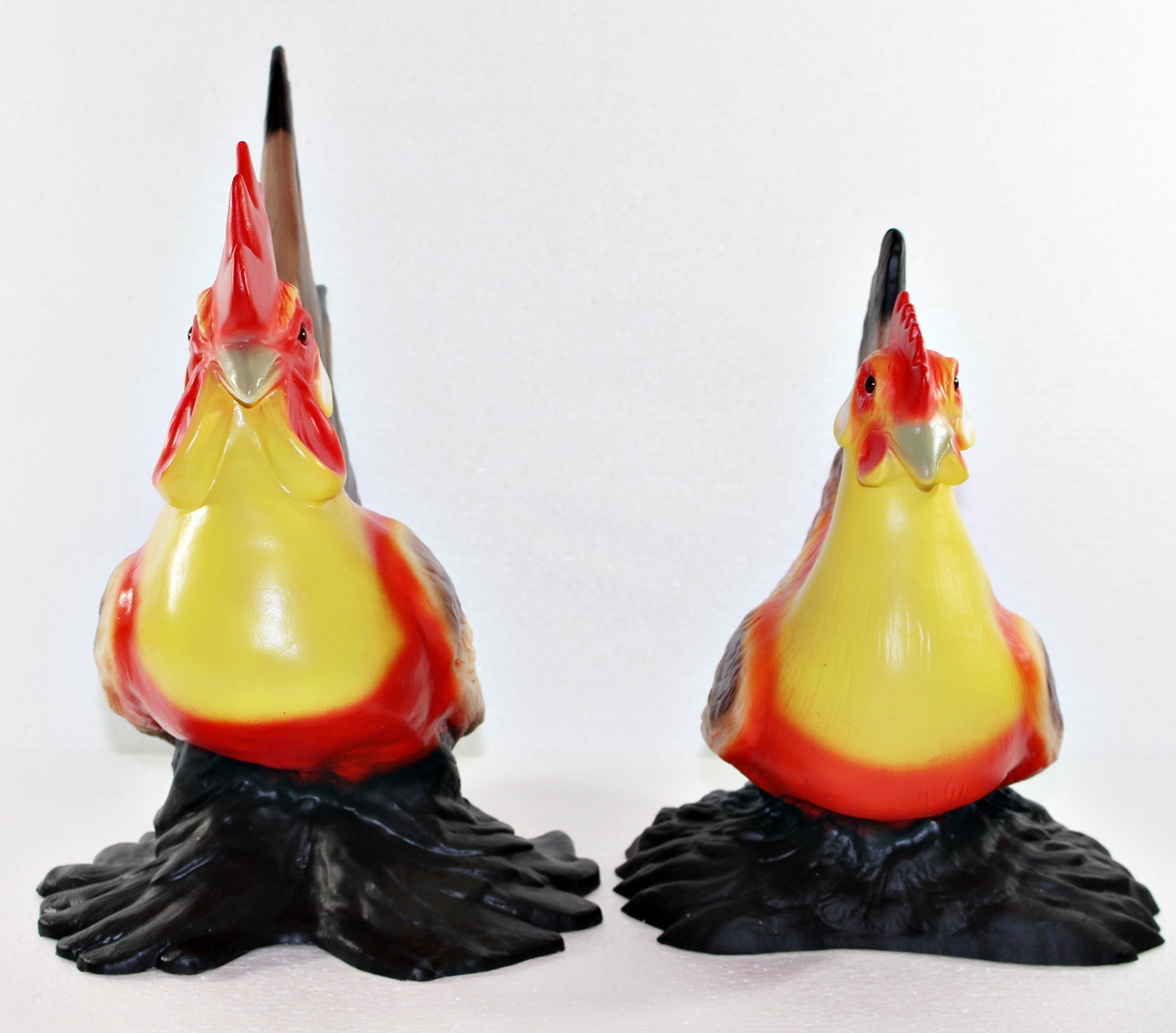 Deko Garten Figur Dekofigur Gartenfigur bunter Hahn und Henne stehend aus Kunststoff als 2-er Satz