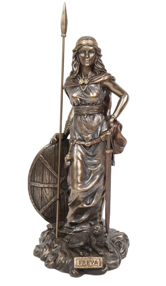 Statue Freya H 33 cm Skulptur Nordische Göttin Figur mit Speer, detailreiche Mythologie Dekofigur