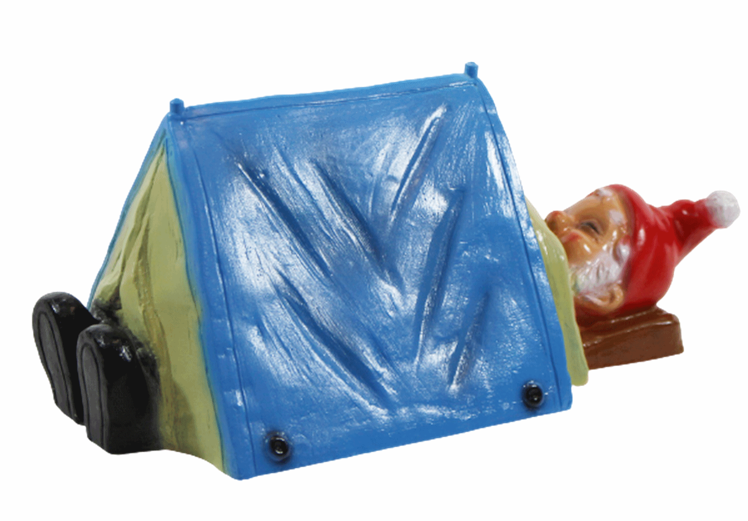 Gartenzwerg Deko Garten Figur Zwerg Camper liegend im Zelt schlafend aus Kunststoff H 14 cm