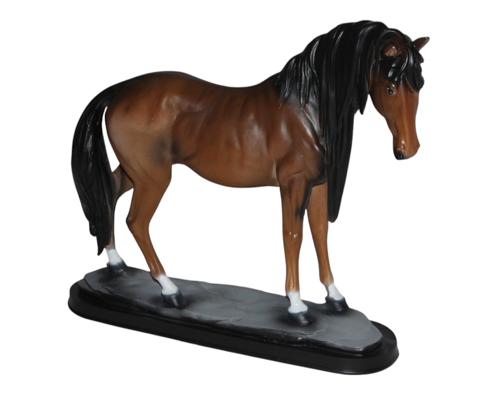 Dekorationsfigur Pferd stehend, 39 cm, dunkelbraun – Elegante Pferdefigur aus Kunstharz