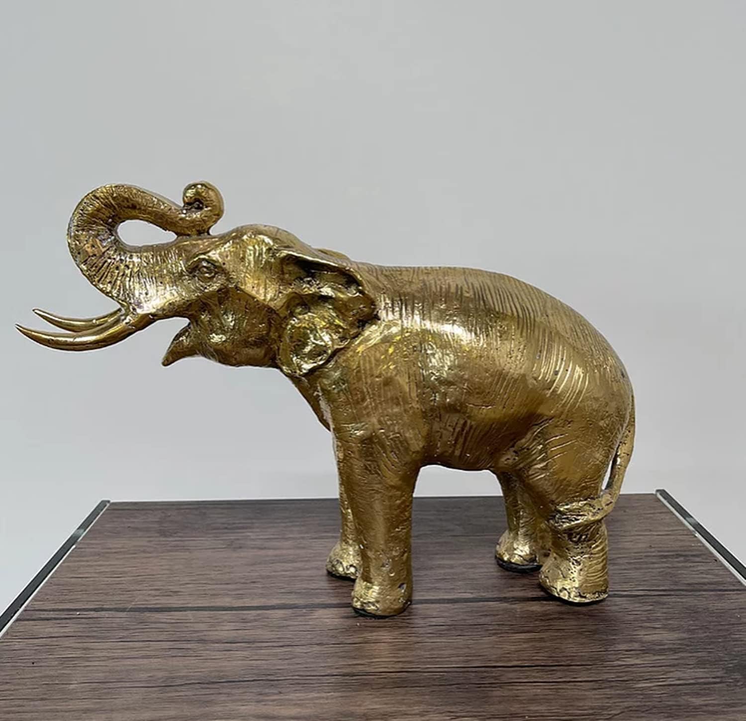 Bronzefigur Bronzeskulptur Skulptur Tierfigur goldener Elefant aus Bronze L 36 cm