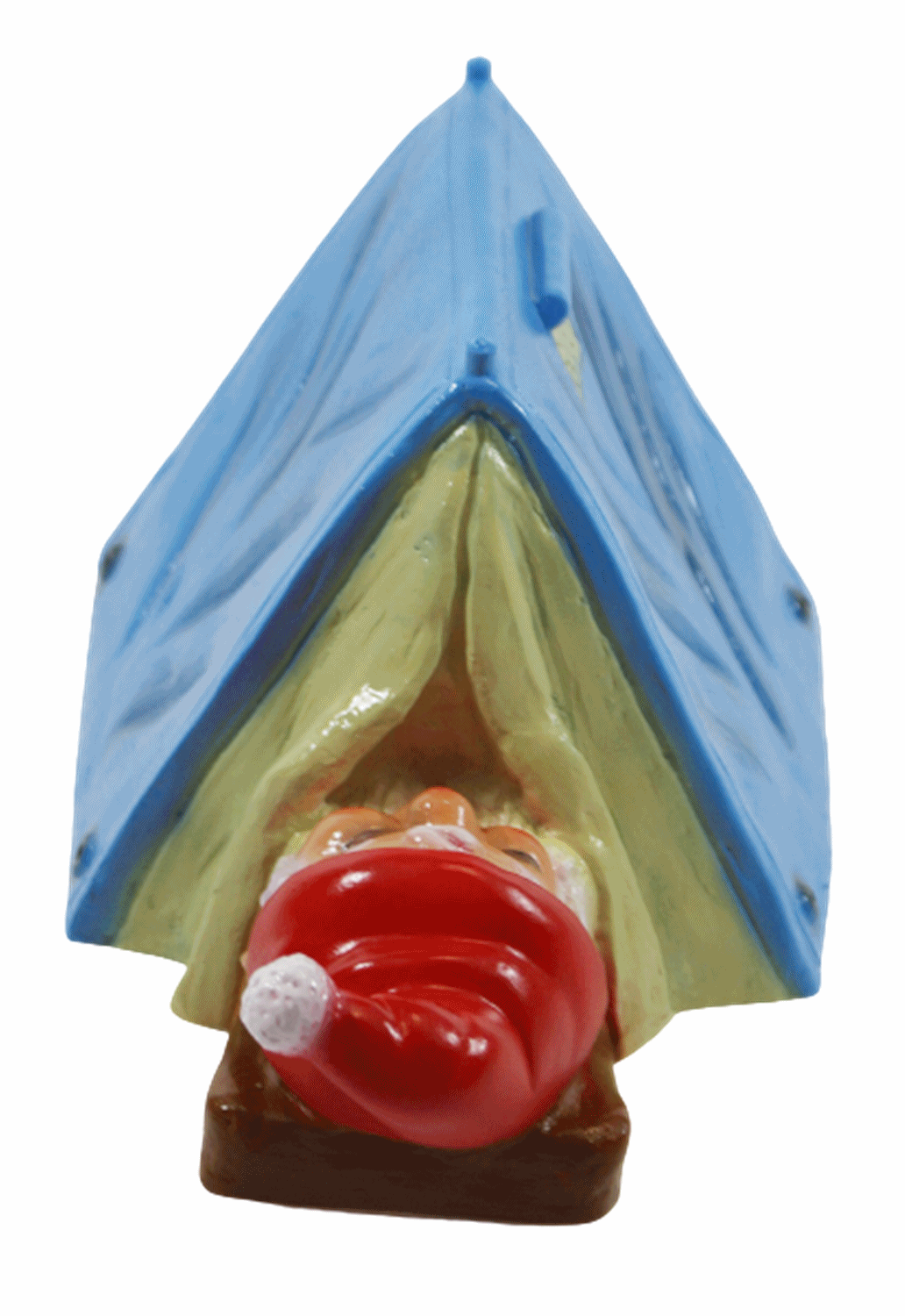 Gartenzwerg Deko Garten Figur Zwerg Camper liegend im Zelt schlafend aus Kunststoff H 14 cm