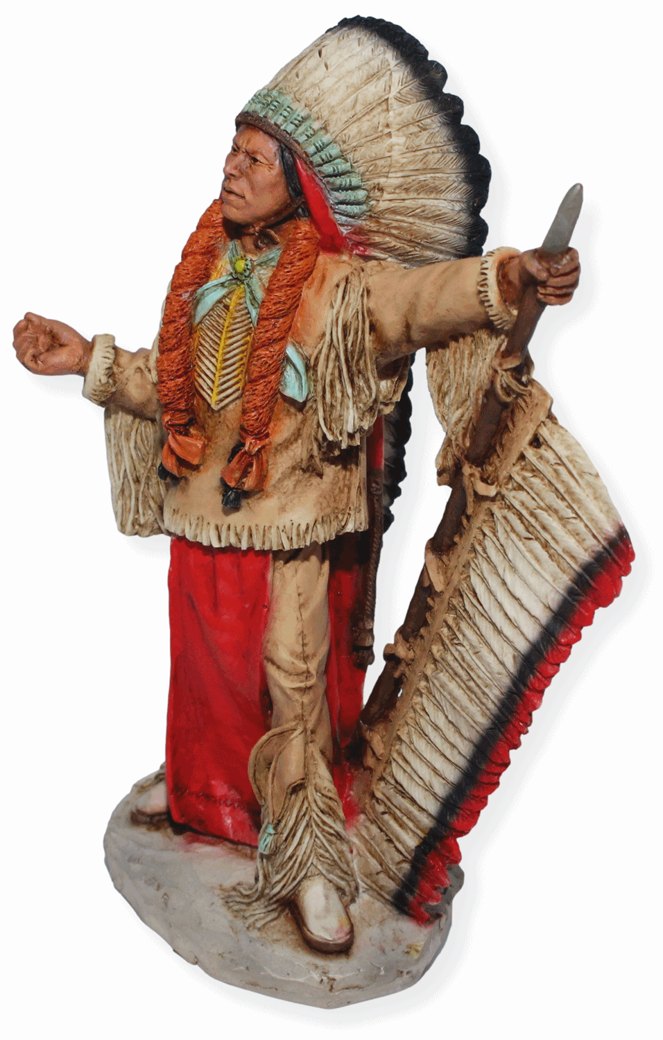 Indianerfigur Quanah Parker Häuptling H 18 cm stehend mit Lanze Native American Castagna