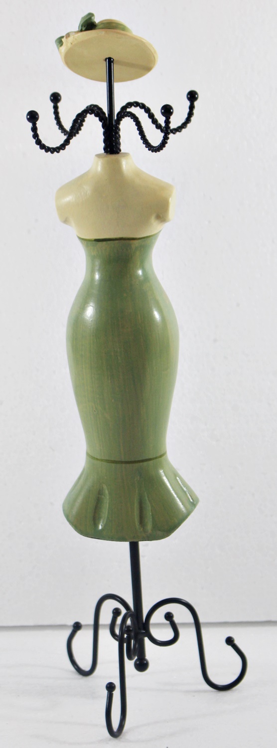 Schmuckbüste Beauty Figur Deko Modefigur Nostalgiefigur grüner Torso mit roten Blumen H 35 cm