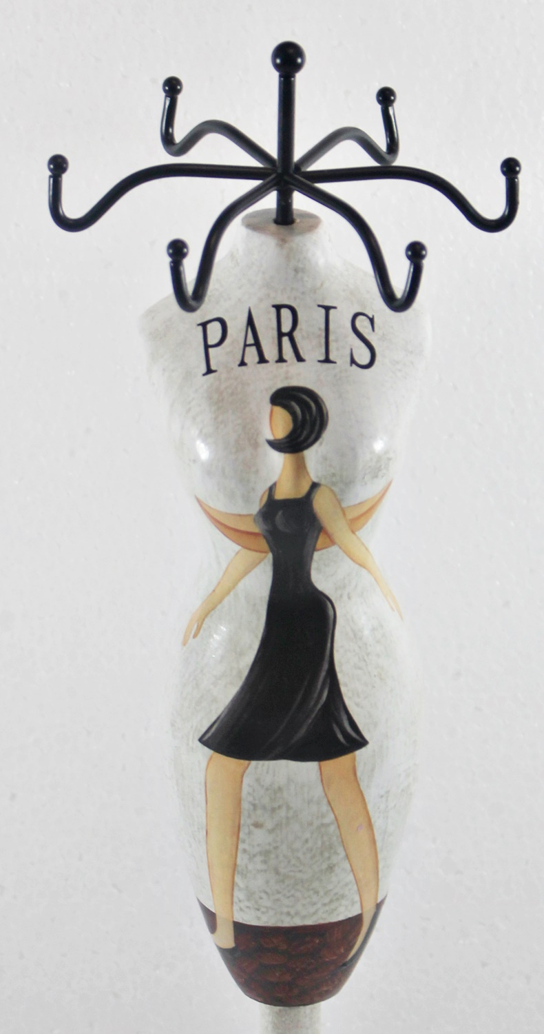 Schmuckbüste Beauty Figur Deko Modefigur Nostalgiefigur Weißes Torso mit Paris Schriftdruck H 28 cm