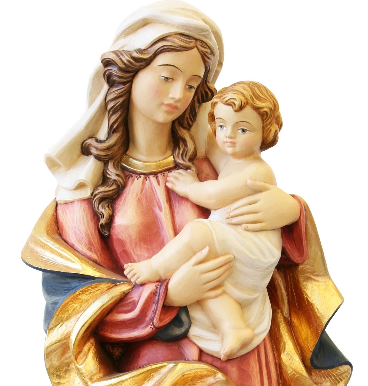 Heiligenfigur Madonna des Herzens H 12 cm Heilige Maria mit Jesuskind Statue aus Ahornholz
