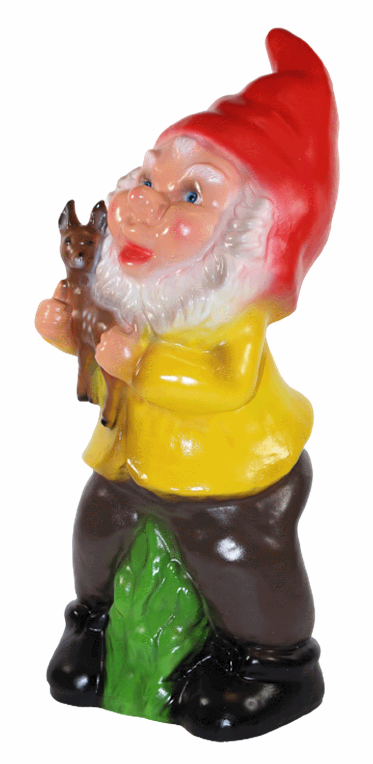 Gartenzwerg Deko Garten Figur Zwerg sitzend mit Bambi in den Armen auf Gras aus Kunststoff H 45 cm