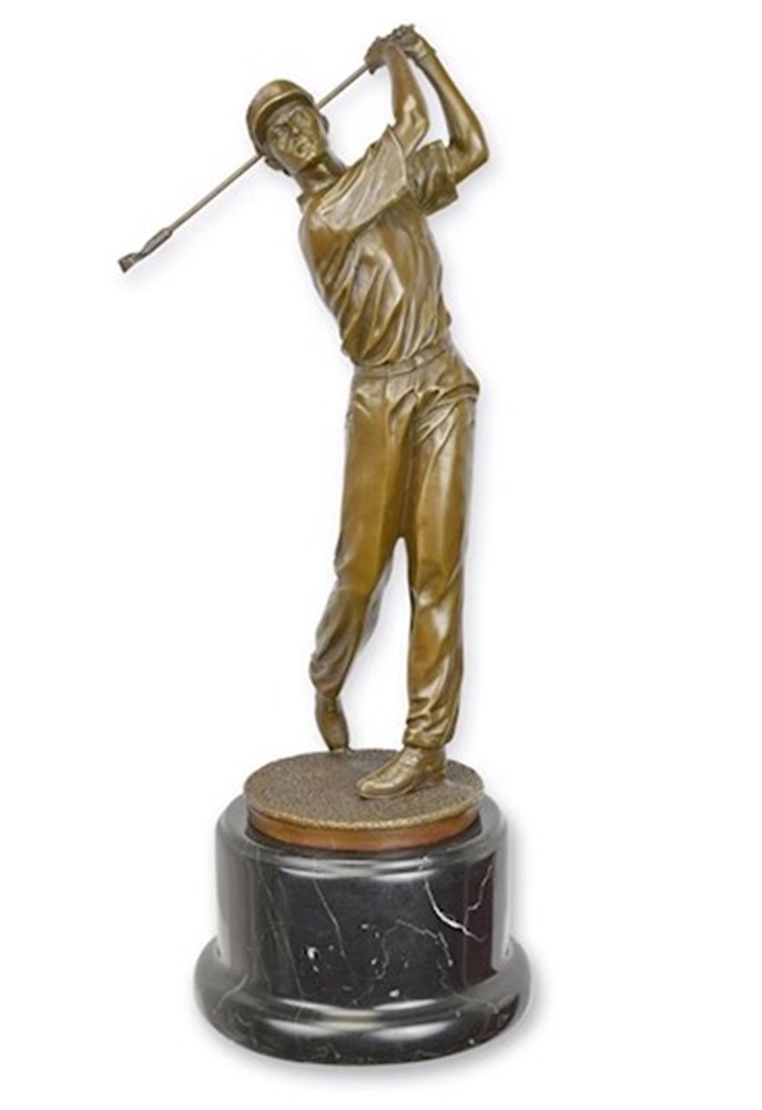 Bronzefigur Golfer – Kunstvolle Bronzeskulptur, Höhe 38 cm, stilvolle Golf-Dekoration