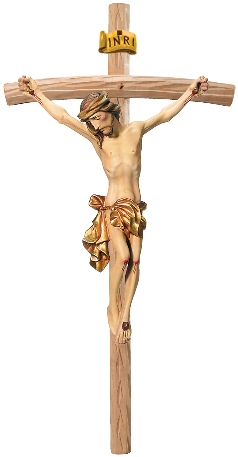 Heiligenfigur Kruzifix Jesus am Kreuz "Leonardo" H 10/ 20 cm Statue Ahorn- und Lindenholz Holzfigur