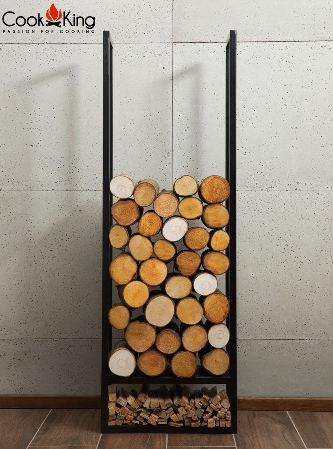 Kaminholzregal "Atos" H 120 cm Holzregal für Kaminholz Kaminholzablage aus Stahl Kaminholzständer