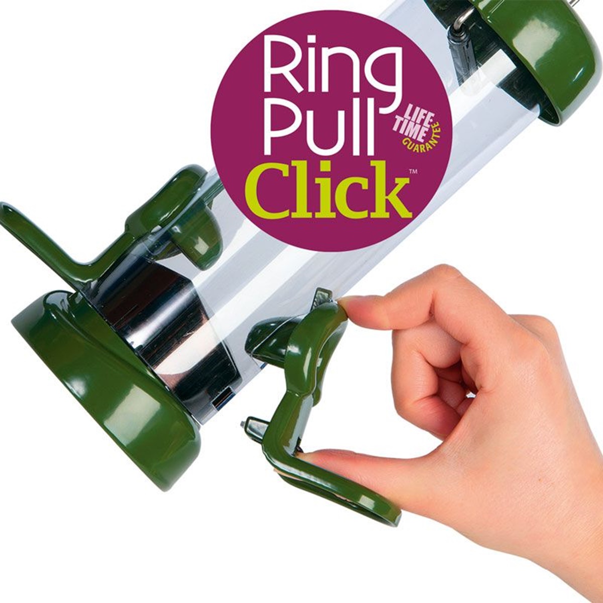 Naturschutzprodukt Futtersäule Ring-Pull Click midi grün Futterspender  H 51 cm Inhalt 1,0 l