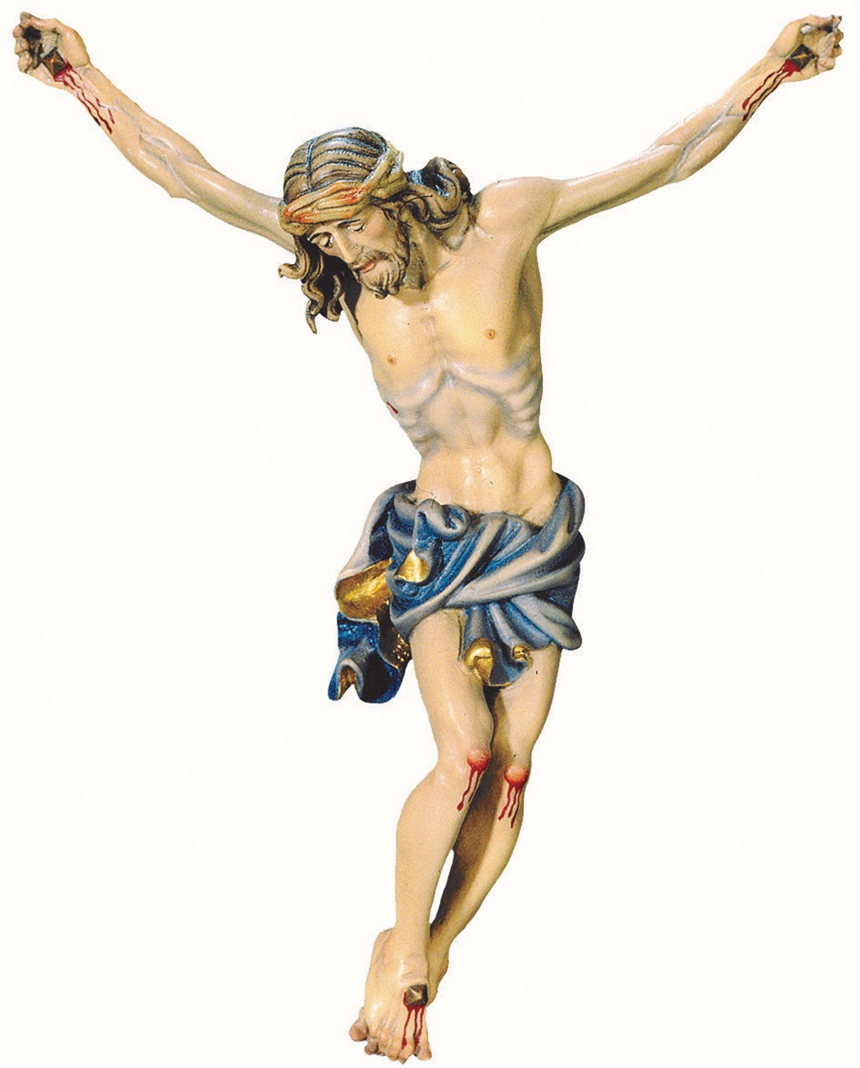 Heiligenfigur Kruzifix Jesus am Kreuz auf Sockel H 10/ 20 cm Statue Ahorn- und Lindenholz Holzfigur