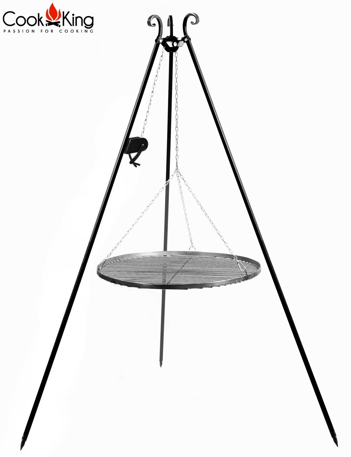 Set: Dreibein H 180 cm mit Grillrost Ø 50 cm aus Rohstahl und Kurbel + Feuerschale "Montana" Ø 60 cm