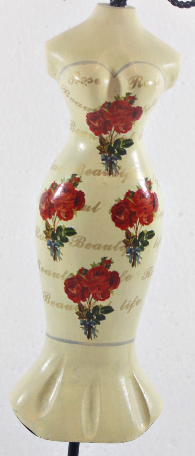 Schmuckbüste Beauty Figur Deko Modefigur Nostalgiefigur weißer Torso mit roten Blumen H 35 cm