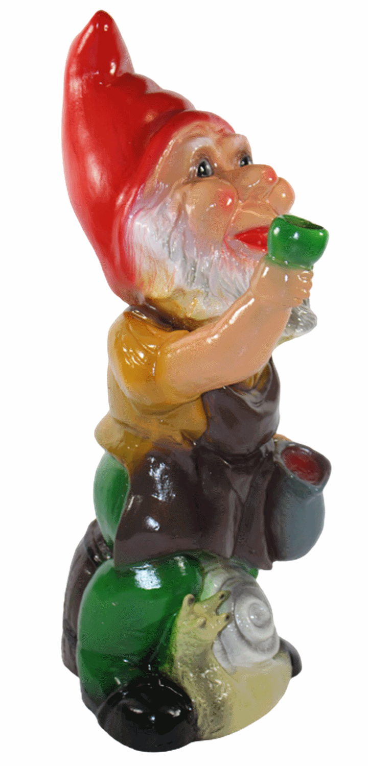 Gartenzwerg Deko Garten Figur Zwerg sitzend mit Schnecke und Weinkelch aus Kunststoff H 44 cm