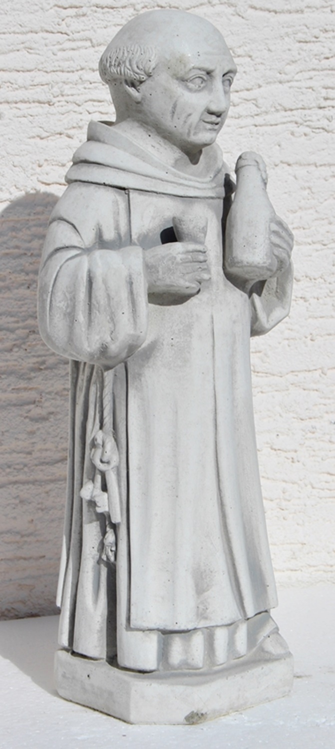 Beton Figur Mönch stehend H 40 cm mit Bierflasche Deko Skulptur