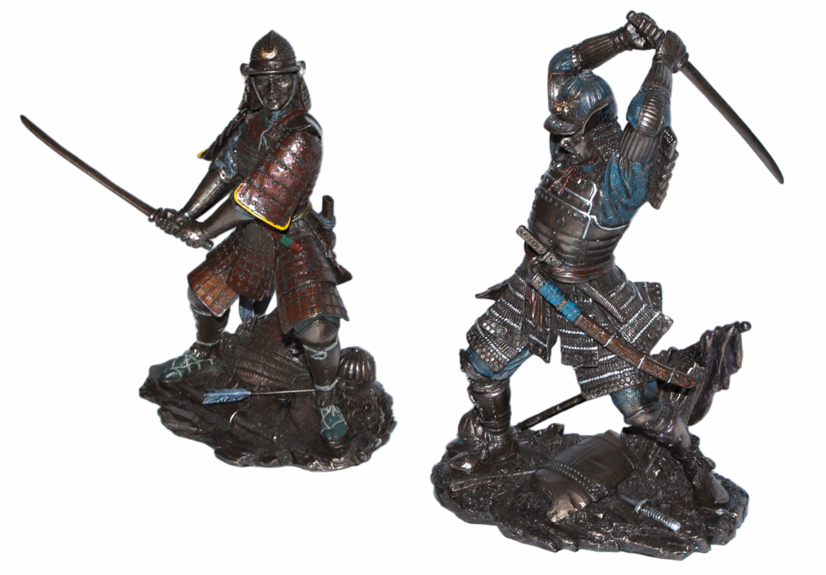 Set: Deko Figuren Samurai Art H 21-23 cm japanische Krieger in Rüstung mit Schwert