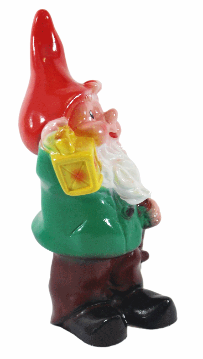 Gartenzwerg Figur Zwerg H 18 cm mit Laterne und Stock stehend Gartenfigur aus Kunststoff