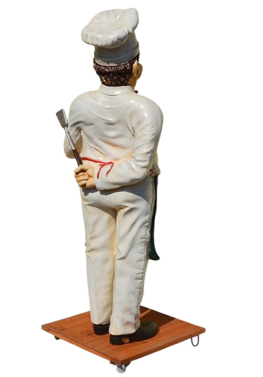 Dekofigur Deko Figur Gastrofigur Koch mit Menü Tafel H 190 cm Kochfigur stehend aus Resin