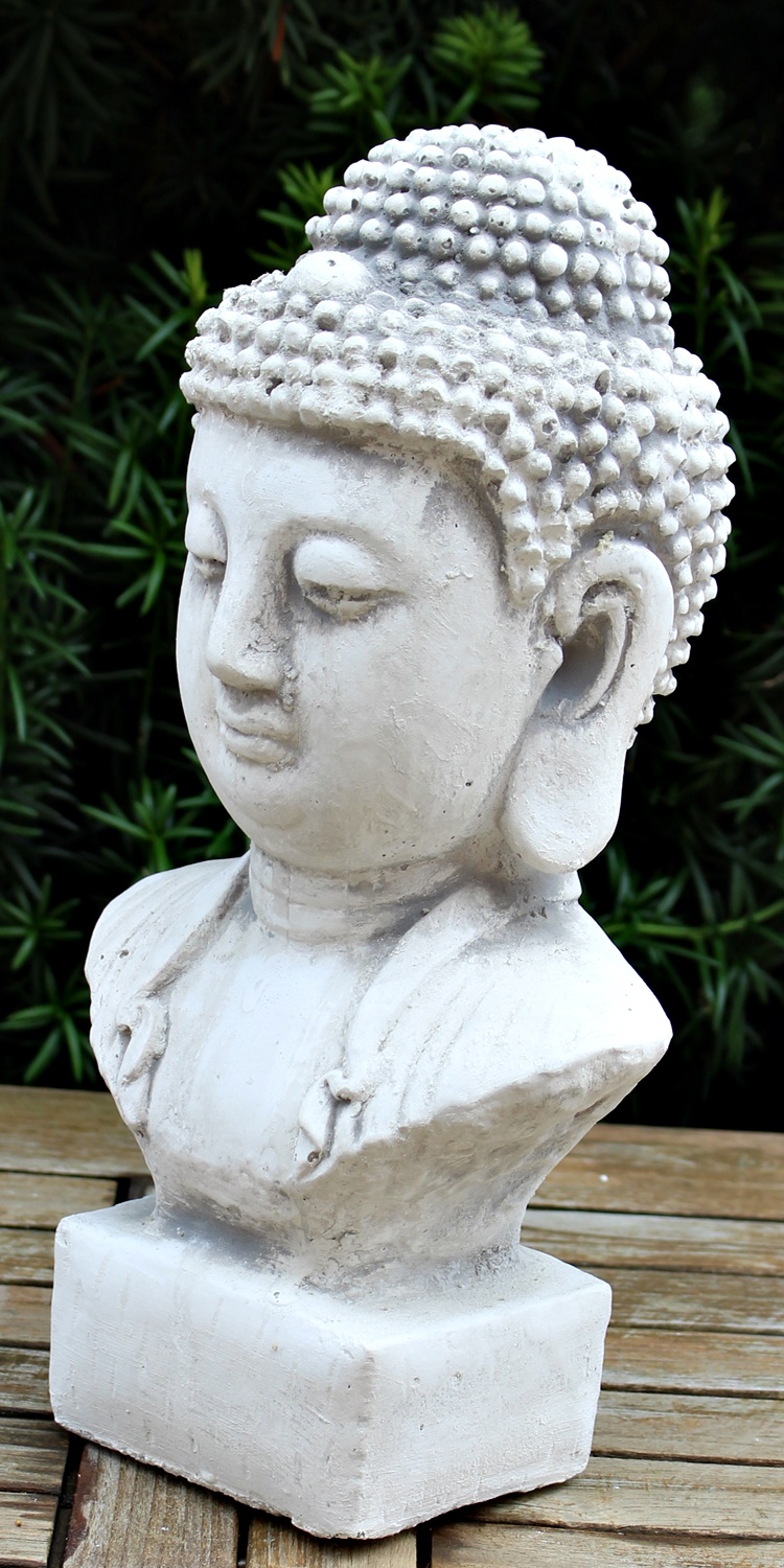 Beton Figur Staute Büste Buddha H 31 cm asiatische Dekofigur und Gartenskulptur