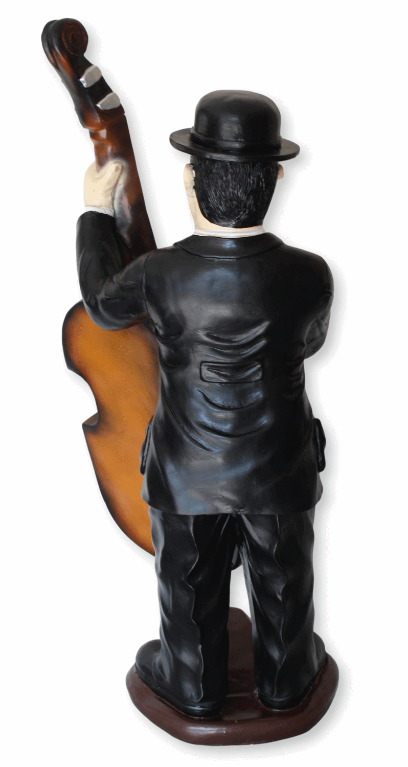 Deko Figur Komiker Dick mit Kontrabass H 89 cm Dekofigur Musiker aus Kunstharz