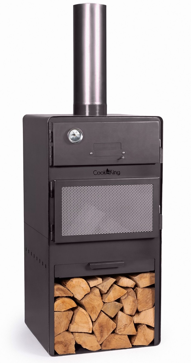 Gartenkamin "Vento" Pizza-Gartenofen H 150 cm zum Grillen Heizen mit Backfach und Kaminregal