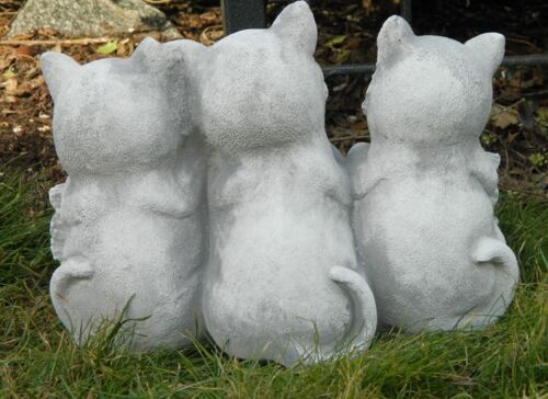 Beton Figur 3 Katzen klein mit Schild  " Welcome "  H 20 cm Dekofigur und Gartenfigur