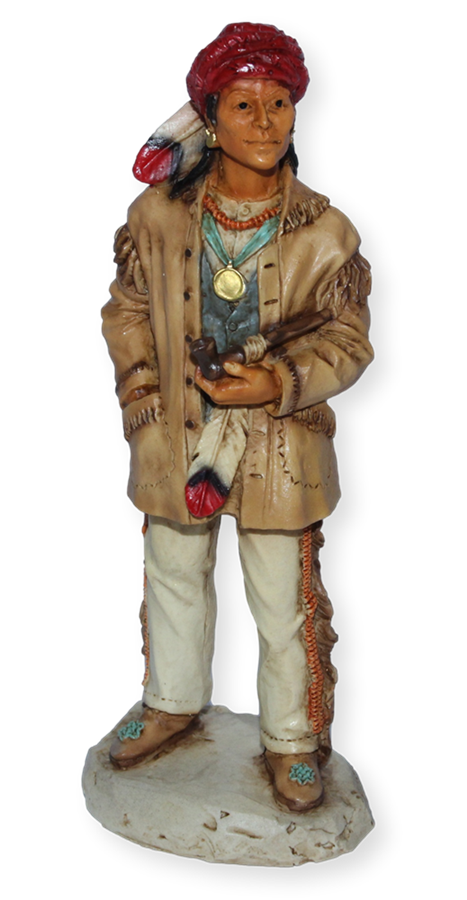 Indianerfigur Indianer Erfinder Cherokee-Schrift Sequoyah Skulptur H 16 cm  mit Hammer Castagna