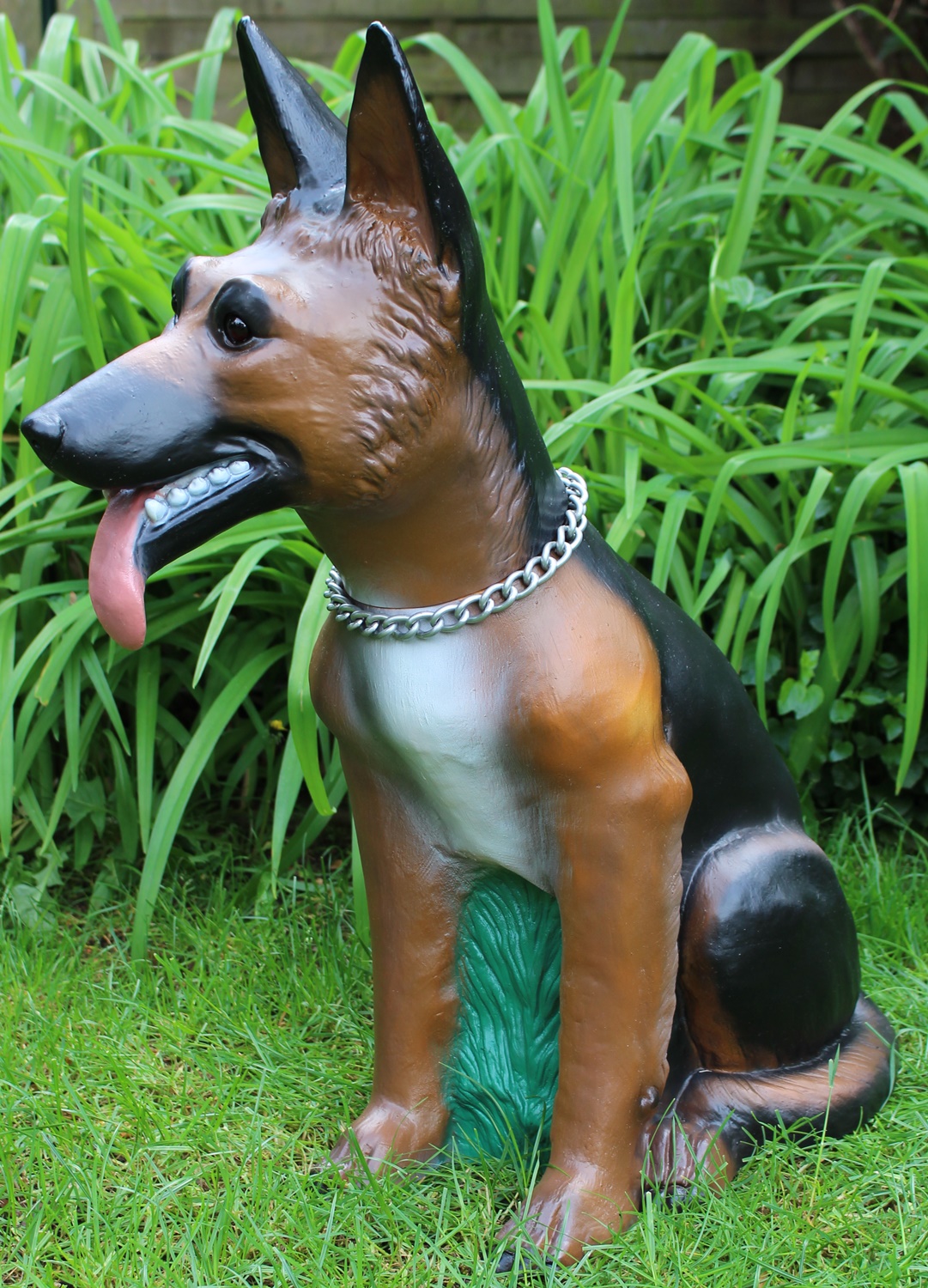 Deko Garten Figur Dekofigur Gartenfigur Tierfigur großer Schäferhund mit Kette aus Kunststoff H 69cm