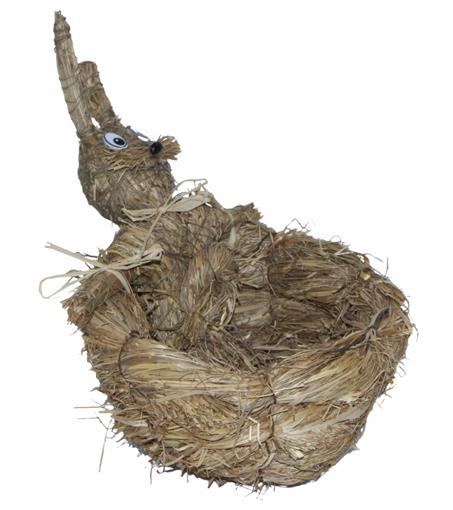 Deko Figur Hasenkorb zum Dekorieren H 18 cm Osterdeko aus Naturmaterial Heu zum Basteln Heudeko