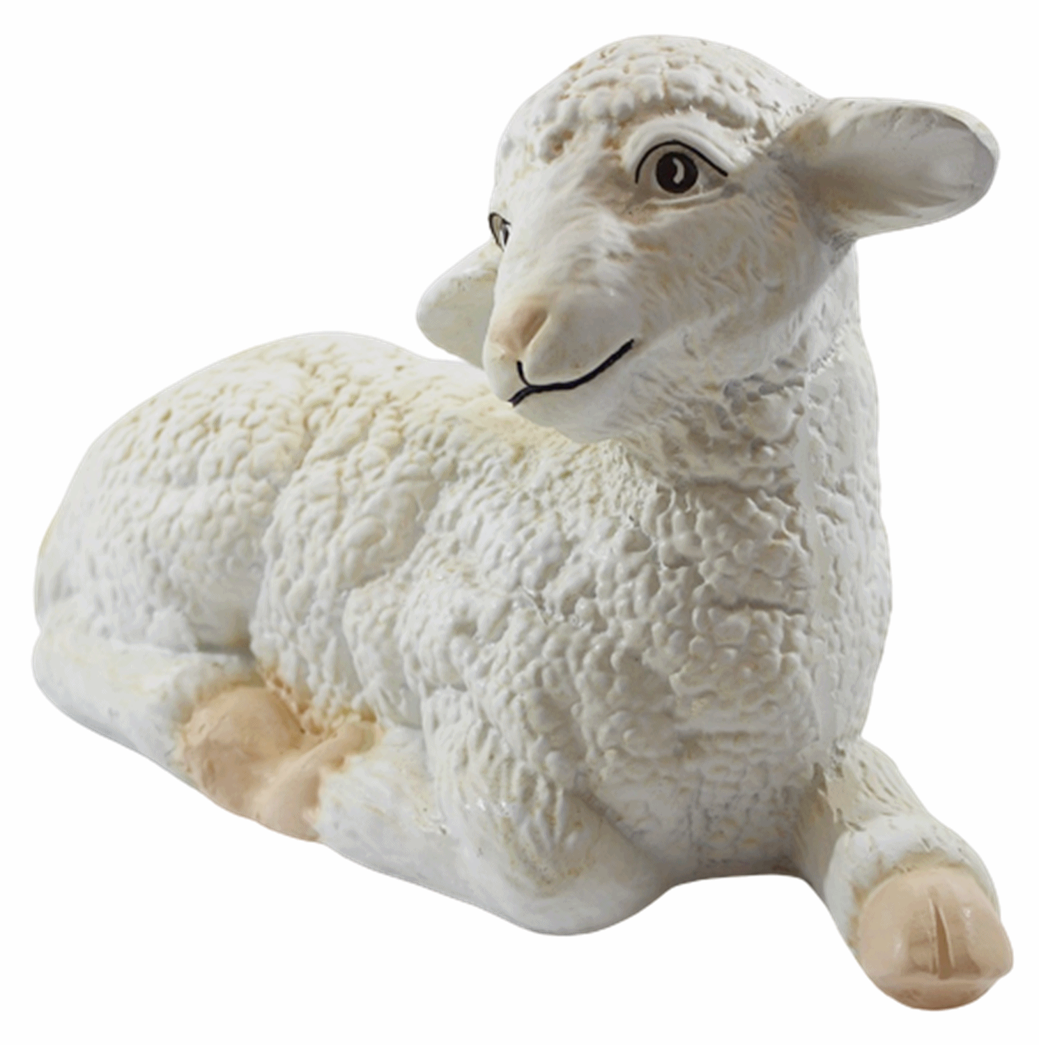 Deko Figur Lamm liegend Kopf gerade Tierfigur H 18 cm Lämmchen Gartenfigur aus Kunstharz