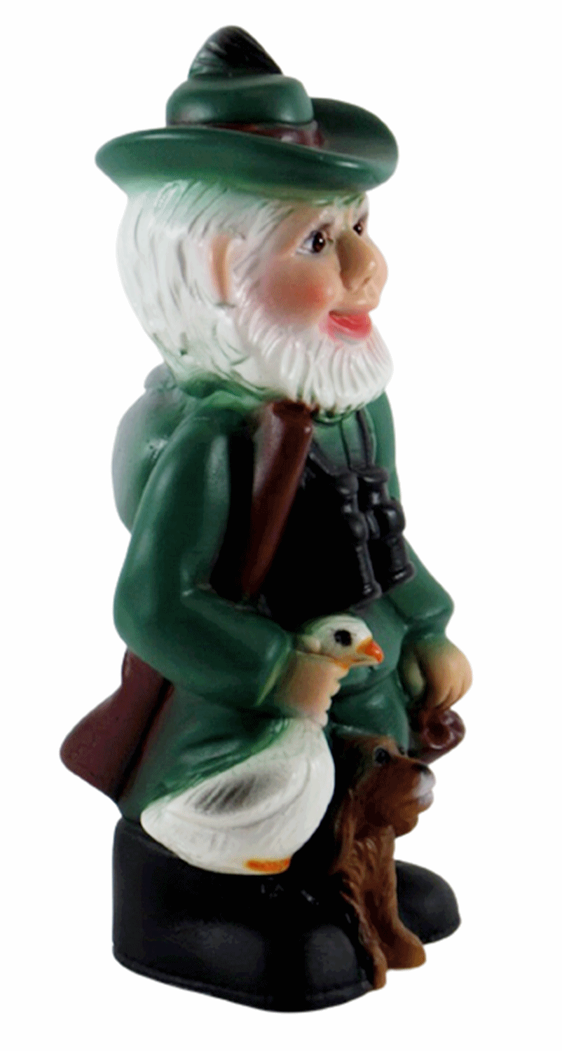 Gartenzwerg Deko Garten Figur Zwerg Förster mit Hund und Gans stehend aus Kunststoff H 21 cm