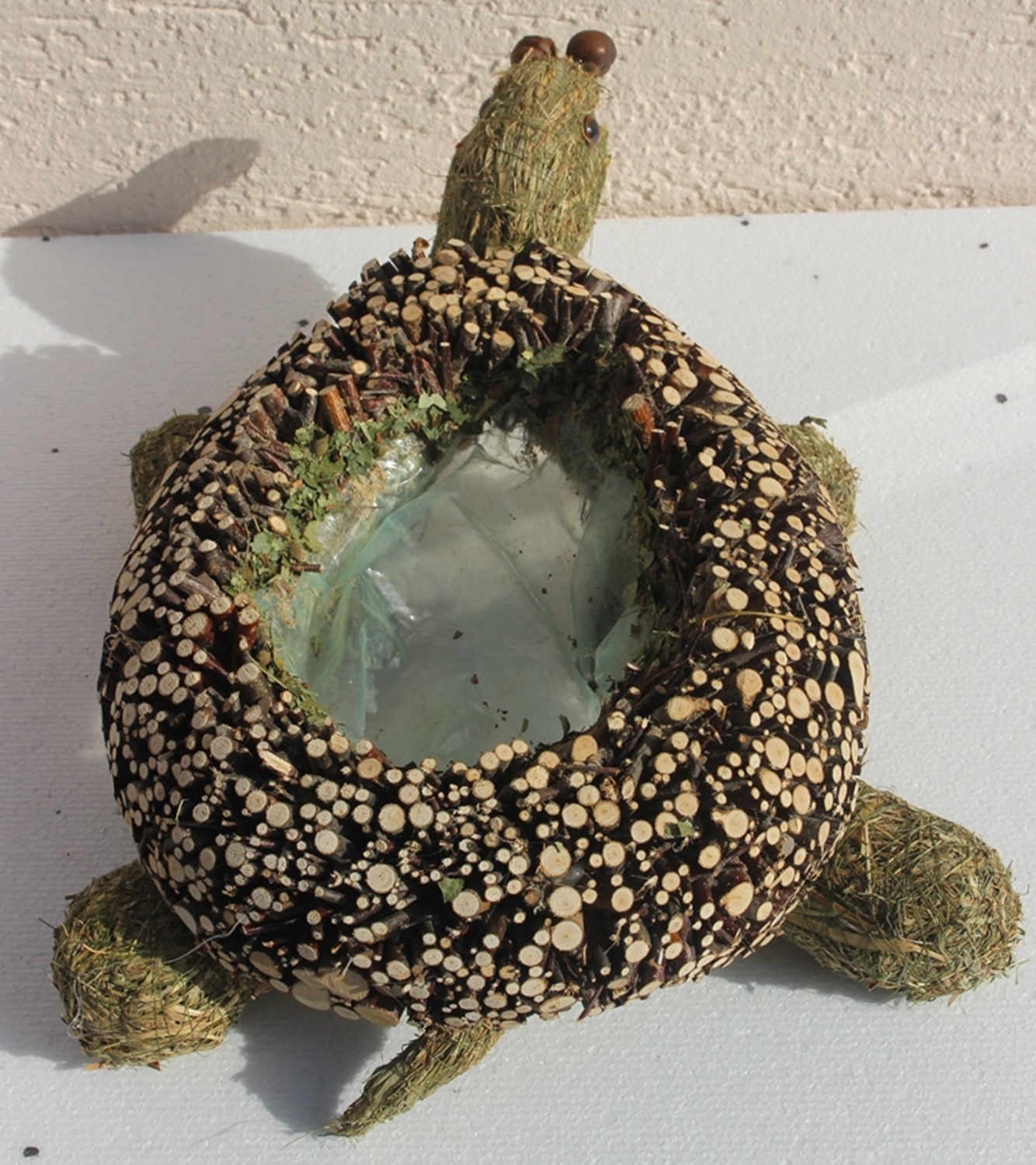 Deko Figur Schildkröte liegend L 40 cm Figur zum Bepflanzen aus Naturmaterial Heu und Reisig