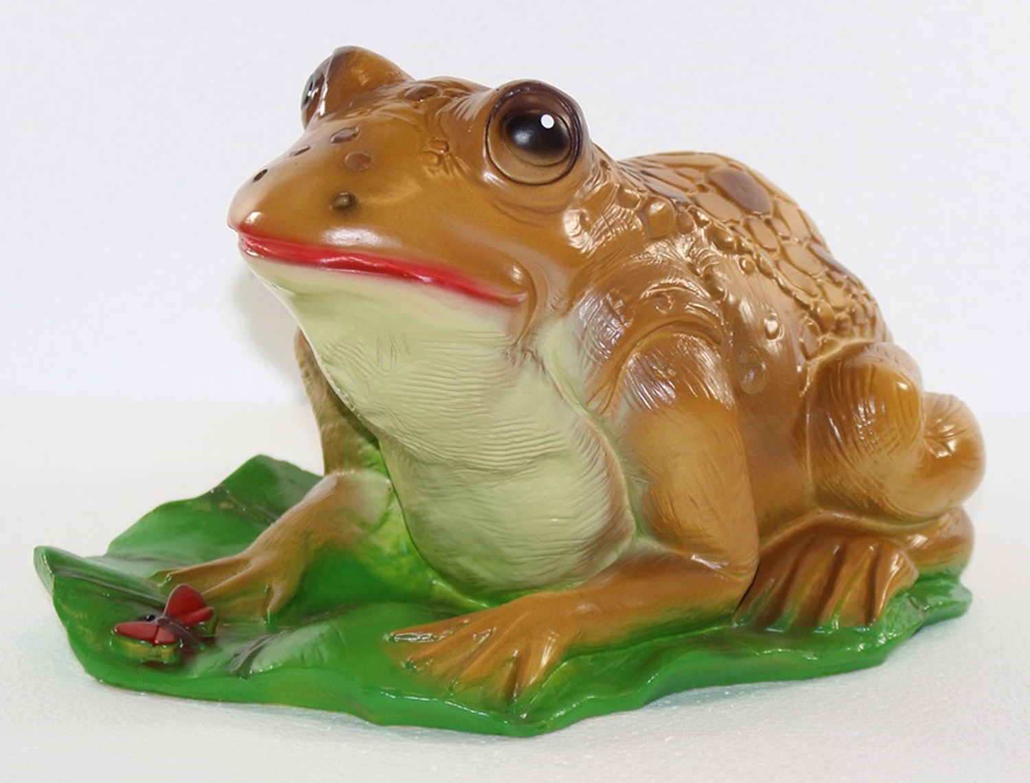 Deko Garten Figur Gartenfigur Tierfigur Teichfigur Kröte Frosch groß auf Blatt Kunststoff H 17 cm