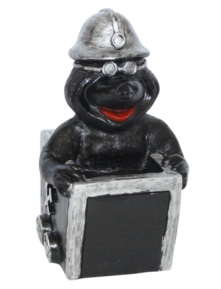 Maulwurf in Lore Höhe 25 cm Bergarbeiter mit Helm aus Kunststoff Gartenfigur Dekofigur