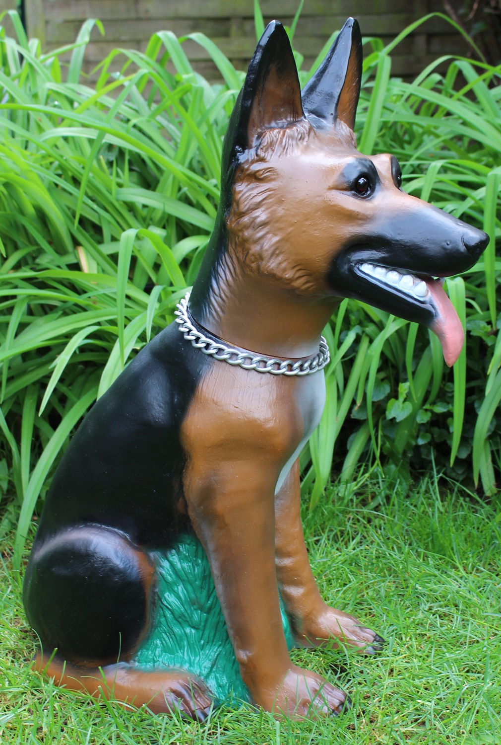 Deko Garten Figur Dekofigur Gartenfigur Tierfigur großer Schäferhund mit Kette aus Kunststoff H 69cm