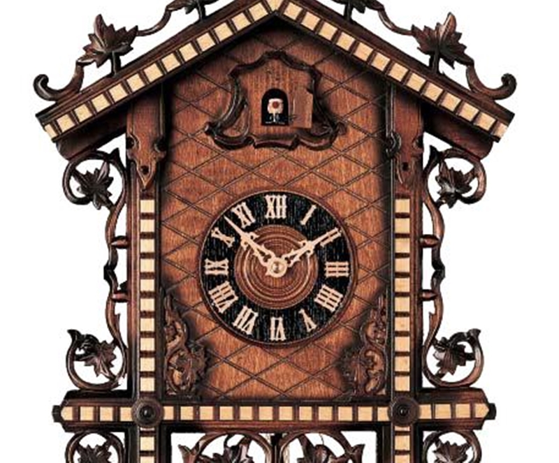 Traditionelle Kuckucksuhr mit Häuschen aus hochwertigem Holz, Höhe 47 cm, mechanisches Uhrwerk