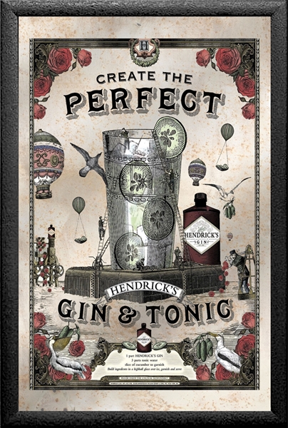 Set: 2 Spiegelbilder Gin Tonic Hendricks Martini & Rossi 30x20 cm Bar Deko Vintage Retro Wandbilder