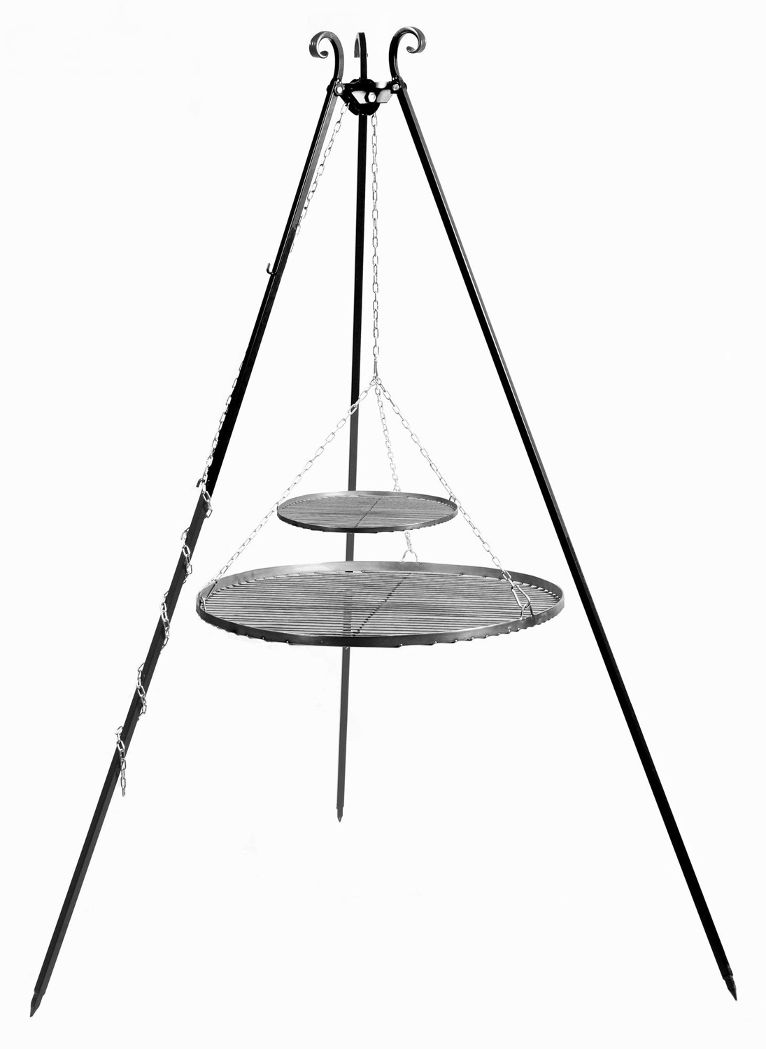 Schwenkgrill H 180 cm mit Doppelrost aus Rohstahl 70 cm + 40 cm Dreibein Grill Tripod Grillen