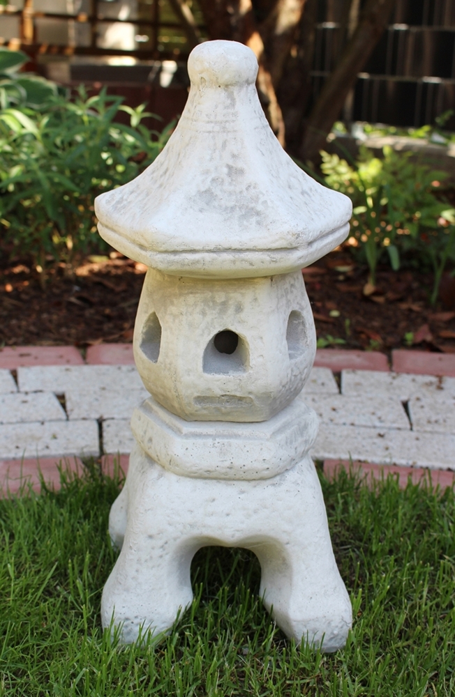 Beton Deko Figur japanische Laterne H 38 cm asiatische Pagode Dekofigur und Gartenskulptur 2-teilig