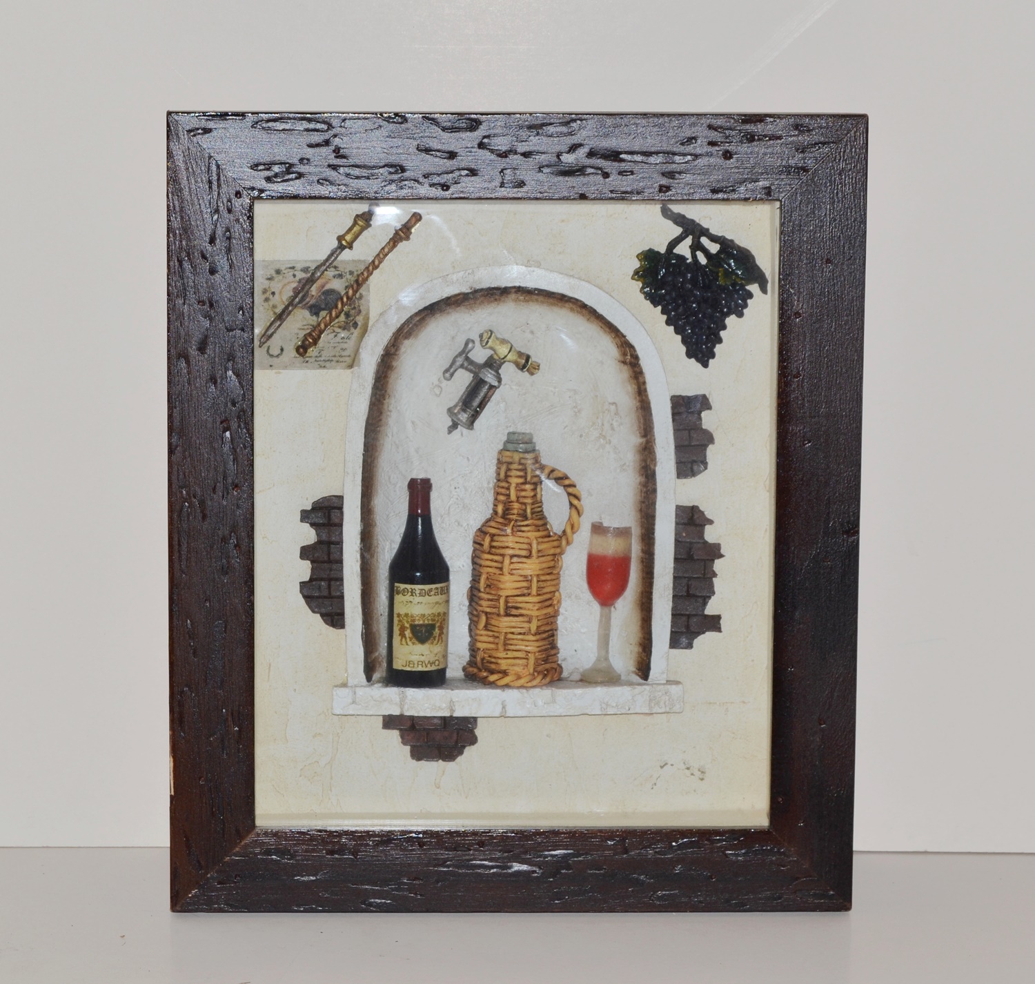 Nostalgie Bild Collagenbild Weinkeller Weinglas Traube Restaurant Holzbilderrahmen Foto H 34 cm