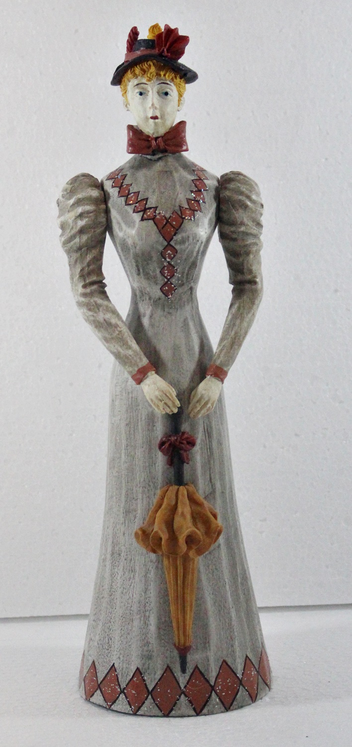 Modefigur Beauty Figur Deko Modepuppe Nostalgiefigur Dame weißes Kleid mit Schirm aus Resin H 30 cm