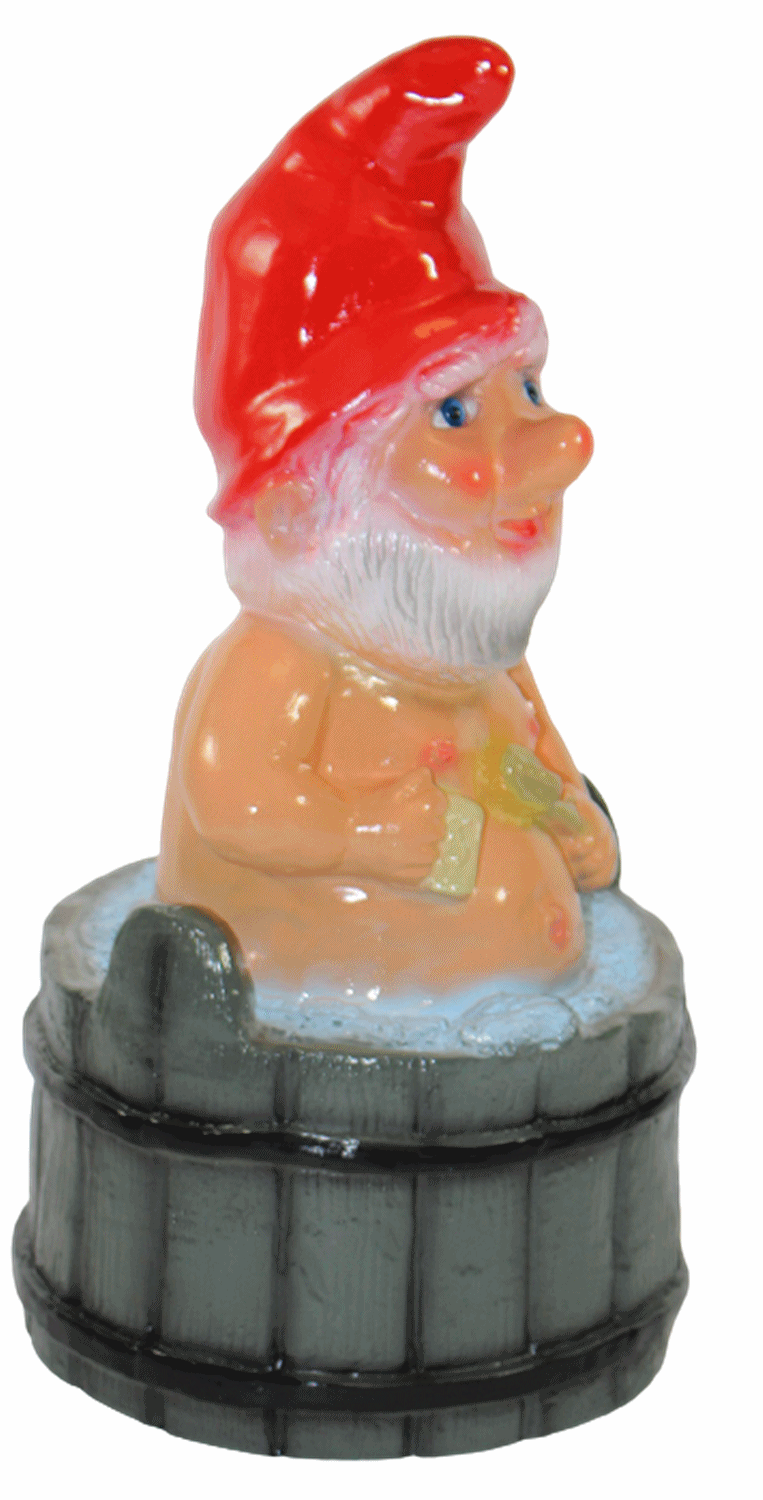 Gartenzwerg Deko Garten Figur Zwerg sitzend im Waschkübel mit Bürste aus Kunststoff H 35 cm